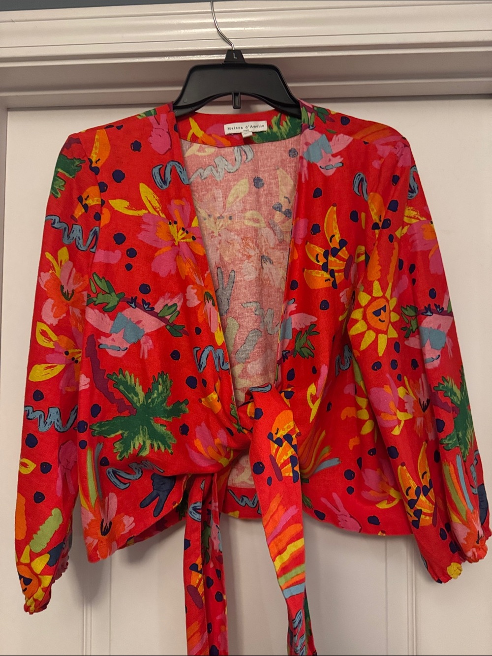 Women’s Red Floral Tie-Front Blouse